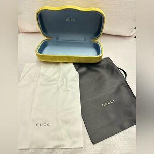 Gucci Yellow Sunglasses Case with Black and White Dust Bags
